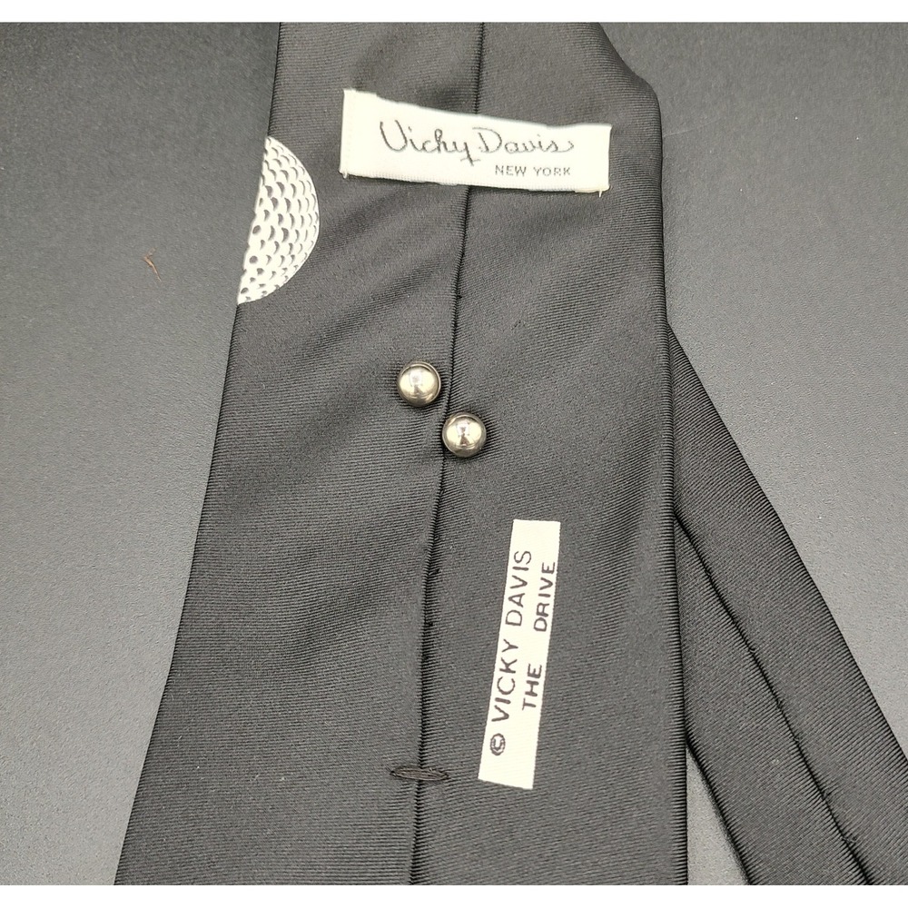Vicky Davis‎ New York The Drive Golf Graphic Silk Necktie Mens Black USA Made - Picture 2 of 4